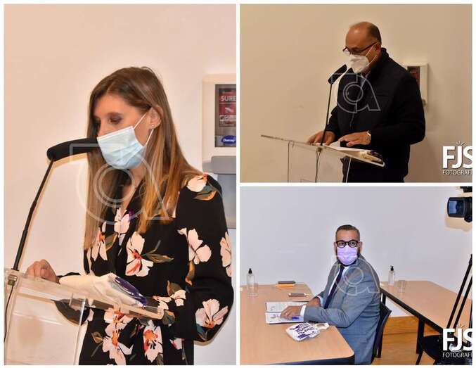 La magistrada Cristina Sbert Pinilla, el poeta Julio Perez Tejera y el concejal de Igualdad, Jonay López, hoy en el Pleno/TA.